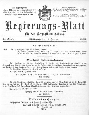 Regierungs-Blatt für das Herzogtum Coburg (Coburger Regierungs-Blatt) Mittwoch 16. Februar 1898