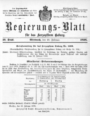 Regierungs-Blatt für das Herzogtum Coburg (Coburger Regierungs-Blatt) Mittwoch 23. Februar 1898