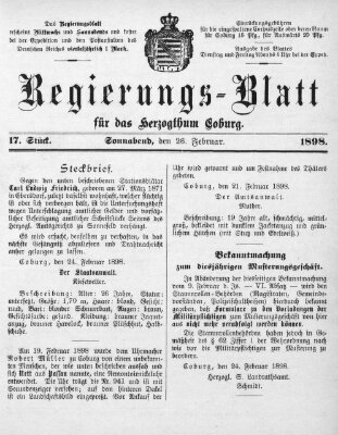 Regierungs-Blatt für das Herzogtum Coburg (Coburger Regierungs-Blatt) Samstag 26. Februar 1898