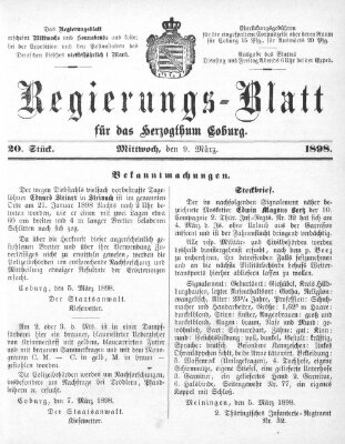 Regierungs-Blatt für das Herzogtum Coburg (Coburger Regierungs-Blatt) Mittwoch 9. März 1898