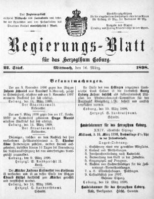 Regierungs-Blatt für das Herzogtum Coburg (Coburger Regierungs-Blatt) Mittwoch 16. März 1898