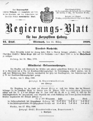 Regierungs-Blatt für das Herzogtum Coburg (Coburger Regierungs-Blatt) Mittwoch 23. März 1898