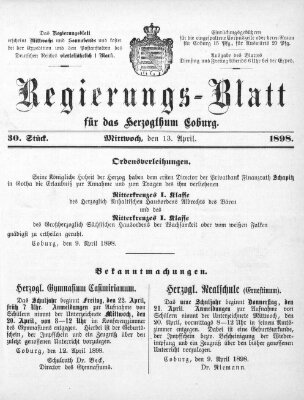 Regierungs-Blatt für das Herzogtum Coburg (Coburger Regierungs-Blatt) Mittwoch 13. April 1898