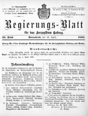 Regierungs-Blatt für das Herzogtum Coburg (Coburger Regierungs-Blatt) Samstag 23. April 1898