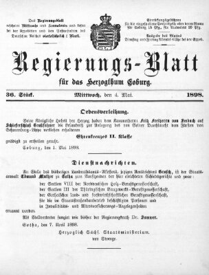 Regierungs-Blatt für das Herzogtum Coburg (Coburger Regierungs-Blatt) Mittwoch 4. Mai 1898