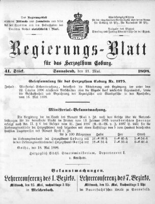 Regierungs-Blatt für das Herzogtum Coburg (Coburger Regierungs-Blatt) Samstag 21. Mai 1898