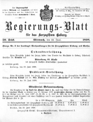 Regierungs-Blatt für das Herzogtum Coburg (Coburger Regierungs-Blatt) Mittwoch 22. Juni 1898