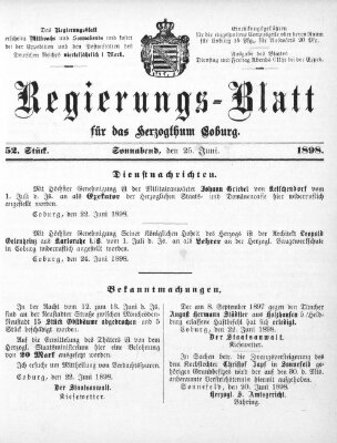 Regierungs-Blatt für das Herzogtum Coburg (Coburger Regierungs-Blatt) Samstag 25. Juni 1898