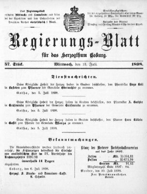 Regierungs-Blatt für das Herzogtum Coburg (Coburger Regierungs-Blatt) Mittwoch 13. Juli 1898