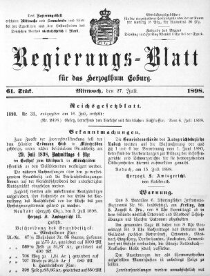 Regierungs-Blatt für das Herzogtum Coburg (Coburger Regierungs-Blatt) Mittwoch 27. Juli 1898