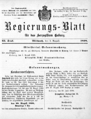 Regierungs-Blatt für das Herzogtum Coburg (Coburger Regierungs-Blatt) Mittwoch 3. August 1898