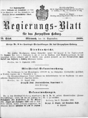 Regierungs-Blatt für das Herzogtum Coburg (Coburger Regierungs-Blatt) Mittwoch 14. September 1898