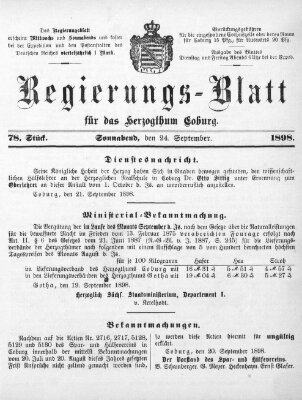 Regierungs-Blatt für das Herzogtum Coburg (Coburger Regierungs-Blatt) Samstag 24. September 1898