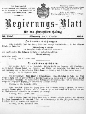 Regierungs-Blatt für das Herzogtum Coburg (Coburger Regierungs-Blatt) Mittwoch 5. Oktober 1898