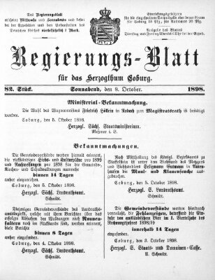 Regierungs-Blatt für das Herzogtum Coburg (Coburger Regierungs-Blatt) Samstag 8. Oktober 1898