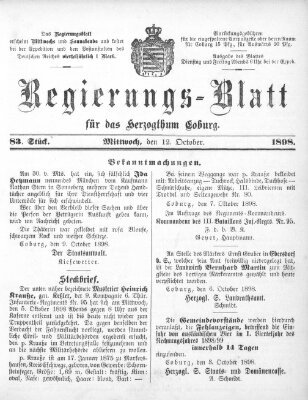 Regierungs-Blatt für das Herzogtum Coburg (Coburger Regierungs-Blatt) Mittwoch 12. Oktober 1898