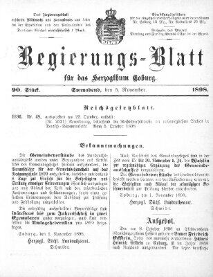 Regierungs-Blatt für das Herzogtum Coburg (Coburger Regierungs-Blatt) Samstag 5. November 1898