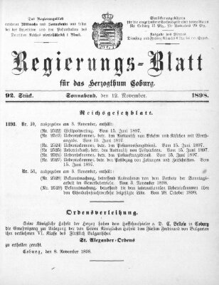 Regierungs-Blatt für das Herzogtum Coburg (Coburger Regierungs-Blatt) Samstag 12. November 1898