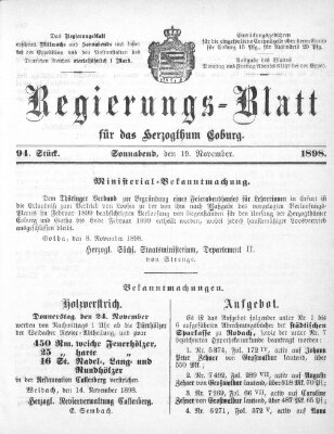 Regierungs-Blatt für das Herzogtum Coburg (Coburger Regierungs-Blatt) Samstag 19. November 1898