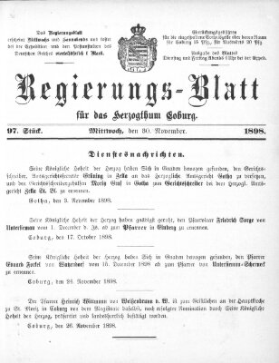 Regierungs-Blatt für das Herzogtum Coburg (Coburger Regierungs-Blatt) Mittwoch 30. November 1898