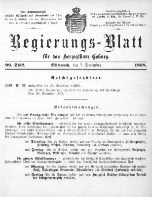 Regierungs-Blatt für das Herzogtum Coburg (Coburger Regierungs-Blatt) Mittwoch 7. Dezember 1898