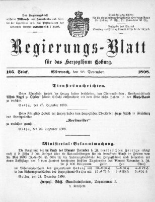 Regierungs-Blatt für das Herzogtum Coburg (Coburger Regierungs-Blatt) Mittwoch 28. Dezember 1898