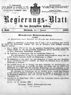 Regierungs-Blatt für das Herzogtum Coburg (Coburger Regierungs-Blatt) Samstag 7. Januar 1899