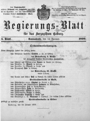 Regierungs-Blatt für das Herzogtum Coburg (Coburger Regierungs-Blatt) Samstag 14. Januar 1899