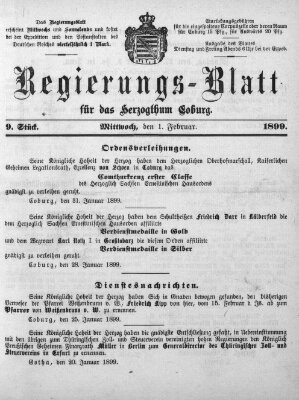 Regierungs-Blatt für das Herzogtum Coburg (Coburger Regierungs-Blatt) Mittwoch 1. Februar 1899