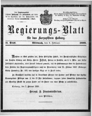 Regierungs-Blatt für das Herzogtum Coburg (Coburger Regierungs-Blatt) Mittwoch 8. Februar 1899