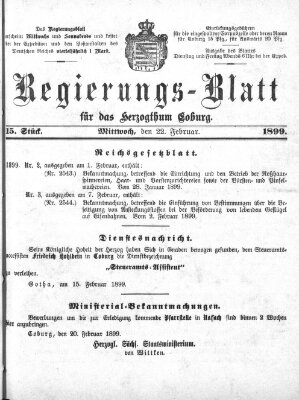 Regierungs-Blatt für das Herzogtum Coburg (Coburger Regierungs-Blatt) Mittwoch 22. Februar 1899