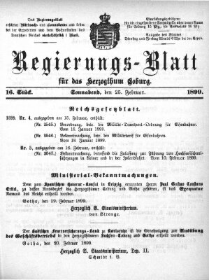 Regierungs-Blatt für das Herzogtum Coburg (Coburger Regierungs-Blatt) Samstag 25. Februar 1899