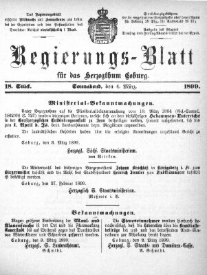 Regierungs-Blatt für das Herzogtum Coburg (Coburger Regierungs-Blatt) Samstag 4. März 1899