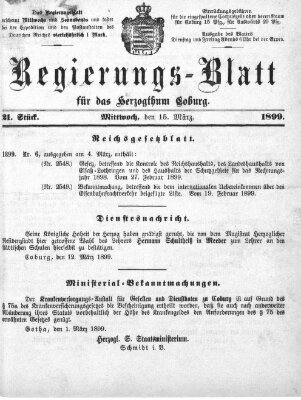 Regierungs-Blatt für das Herzogtum Coburg (Coburger Regierungs-Blatt) Mittwoch 15. März 1899