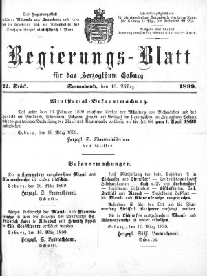 Regierungs-Blatt für das Herzogtum Coburg (Coburger Regierungs-Blatt) Samstag 18. März 1899