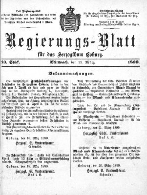 Regierungs-Blatt für das Herzogtum Coburg (Coburger Regierungs-Blatt) Mittwoch 22. März 1899