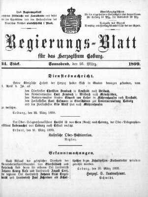 Regierungs-Blatt für das Herzogtum Coburg (Coburger Regierungs-Blatt) Samstag 25. März 1899