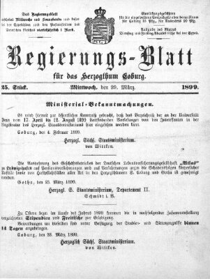 Regierungs-Blatt für das Herzogtum Coburg (Coburger Regierungs-Blatt) Mittwoch 29. März 1899