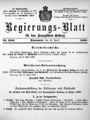 Regierungs-Blatt für das Herzogtum Coburg (Coburger Regierungs-Blatt) Samstag 15. April 1899