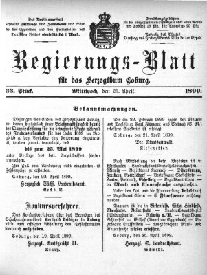 Regierungs-Blatt für das Herzogtum Coburg (Coburger Regierungs-Blatt) Mittwoch 26. April 1899