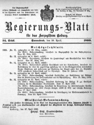 Regierungs-Blatt für das Herzogtum Coburg (Coburger Regierungs-Blatt) Samstag 29. April 1899