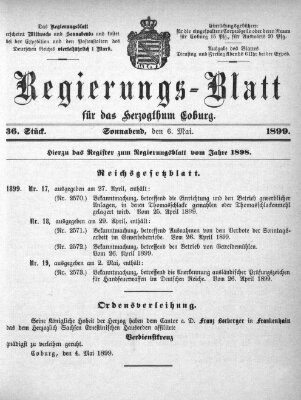 Regierungs-Blatt für das Herzogtum Coburg (Coburger Regierungs-Blatt) Samstag 6. Mai 1899