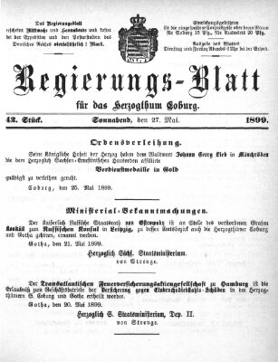 Regierungs-Blatt für das Herzogtum Coburg (Coburger Regierungs-Blatt) Samstag 27. Mai 1899