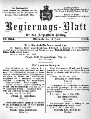 Regierungs-Blatt für das Herzogtum Coburg (Coburger Regierungs-Blatt) Mittwoch 14. Juni 1899