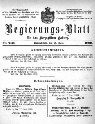 Regierungs-Blatt für das Herzogtum Coburg (Coburger Regierungs-Blatt) Samstag 24. Juni 1899