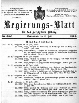 Regierungs-Blatt für das Herzogtum Coburg (Coburger Regierungs-Blatt) Samstag 15. Juli 1899