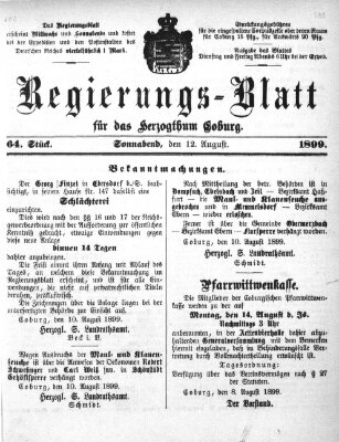 Regierungs-Blatt für das Herzogtum Coburg (Coburger Regierungs-Blatt) Samstag 12. August 1899