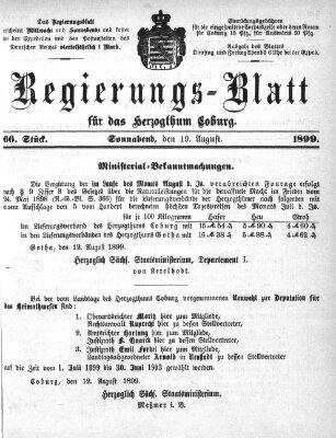 Regierungs-Blatt für das Herzogtum Coburg (Coburger Regierungs-Blatt) Samstag 19. August 1899