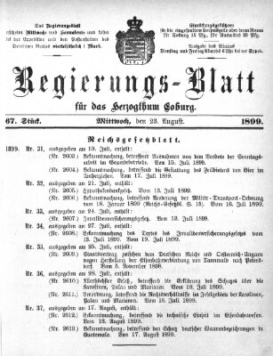 Regierungs-Blatt für das Herzogtum Coburg (Coburger Regierungs-Blatt) Mittwoch 23. August 1899