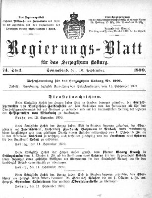 Regierungs-Blatt für das Herzogtum Coburg (Coburger Regierungs-Blatt) Samstag 16. September 1899